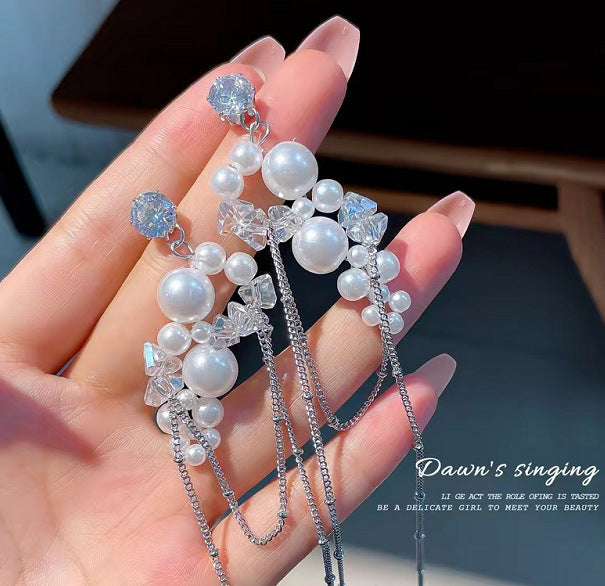 Marine Style Asymmetrical Drop Earrings With Rhinestones And Artificial Crystal Inlay, White K Plated For Women