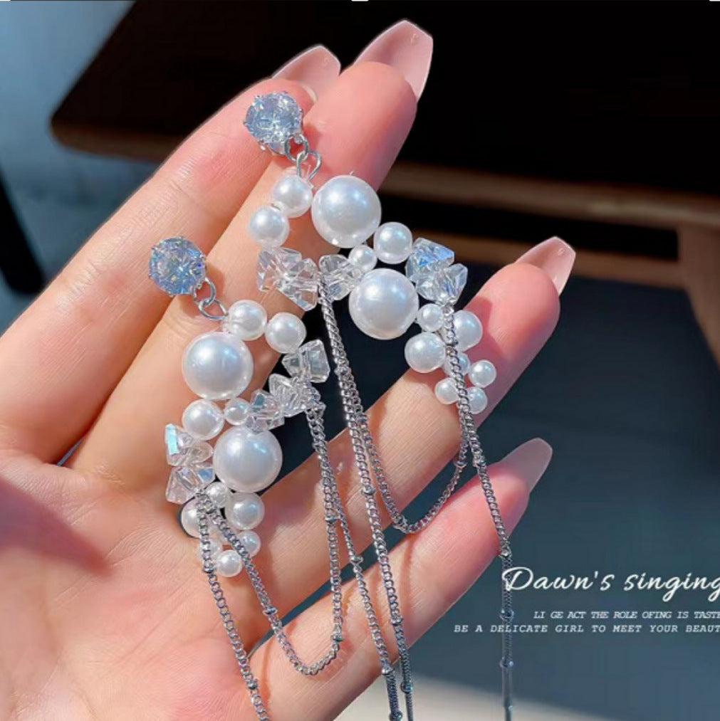 Marine Style Asymmetrical Drop Earrings With Rhinestones And Artificial Crystal Inlay, White K Plated For Women