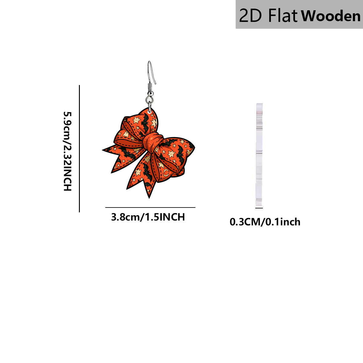 Funny Bow Tie Print Wooden Earrings For Women With 304 Stainless Steel Ear Posts