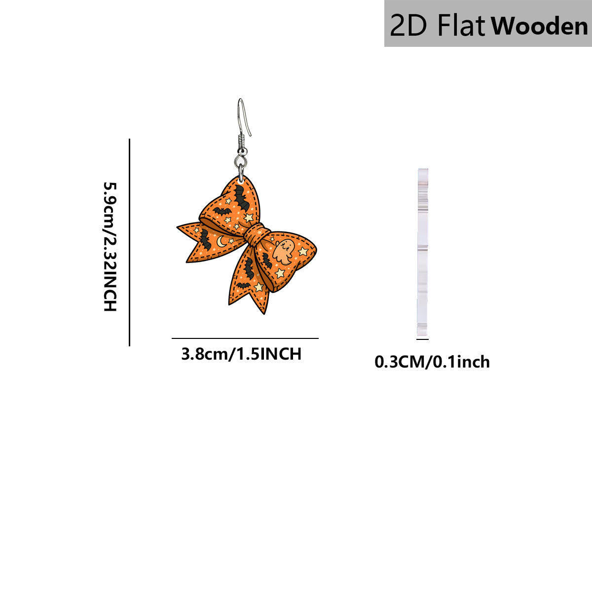 Funny Bow Tie Print Wooden Earrings For Women With 304 Stainless Steel Ear Posts