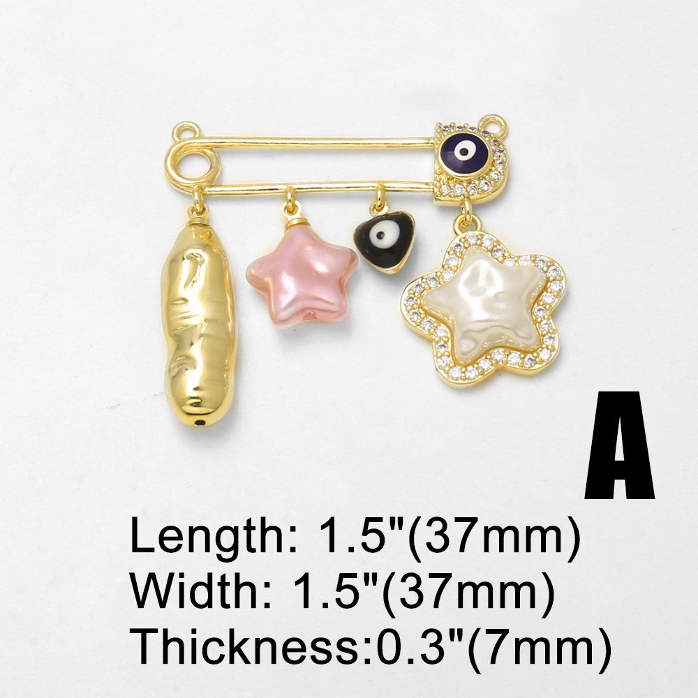 Heart Shape Pendant In Copper With 18K Real Gold Plated Water Plating And Zircon Inlay, 0.03µm Thickness, 1 Piece