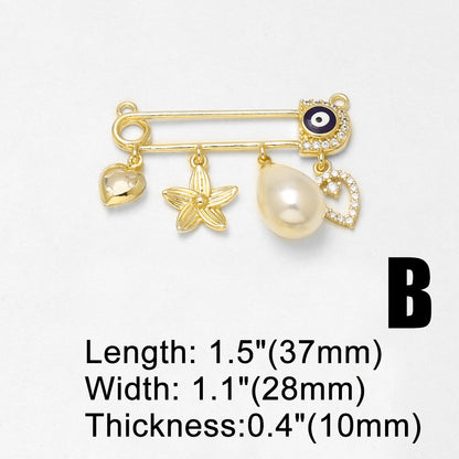 Heart Shape Pendant In Copper With 18K Real Gold Plated Water Plating And Zircon Inlay, 0.03µm Thickness, 1 Piece