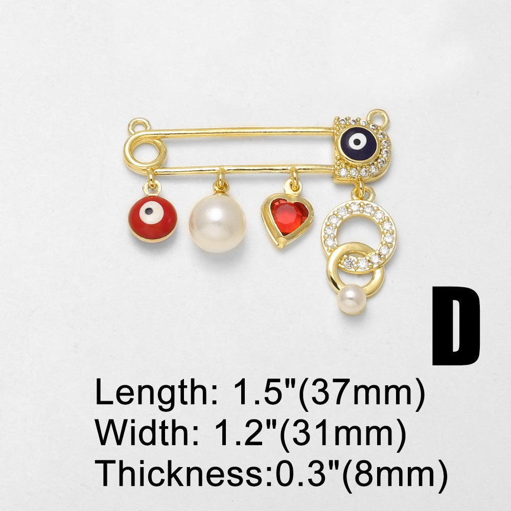 Heart Shape Pendant In Copper With 18K Real Gold Plated Water Plating And Zircon Inlay, 0.03µm Thickness, 1 Piece