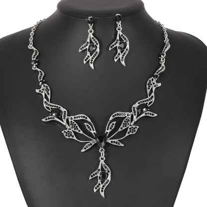 Women’s Jewelry Set Featuring Plant Pattern With Electroplated Alloy And Rhinestones, Cable Chain Included