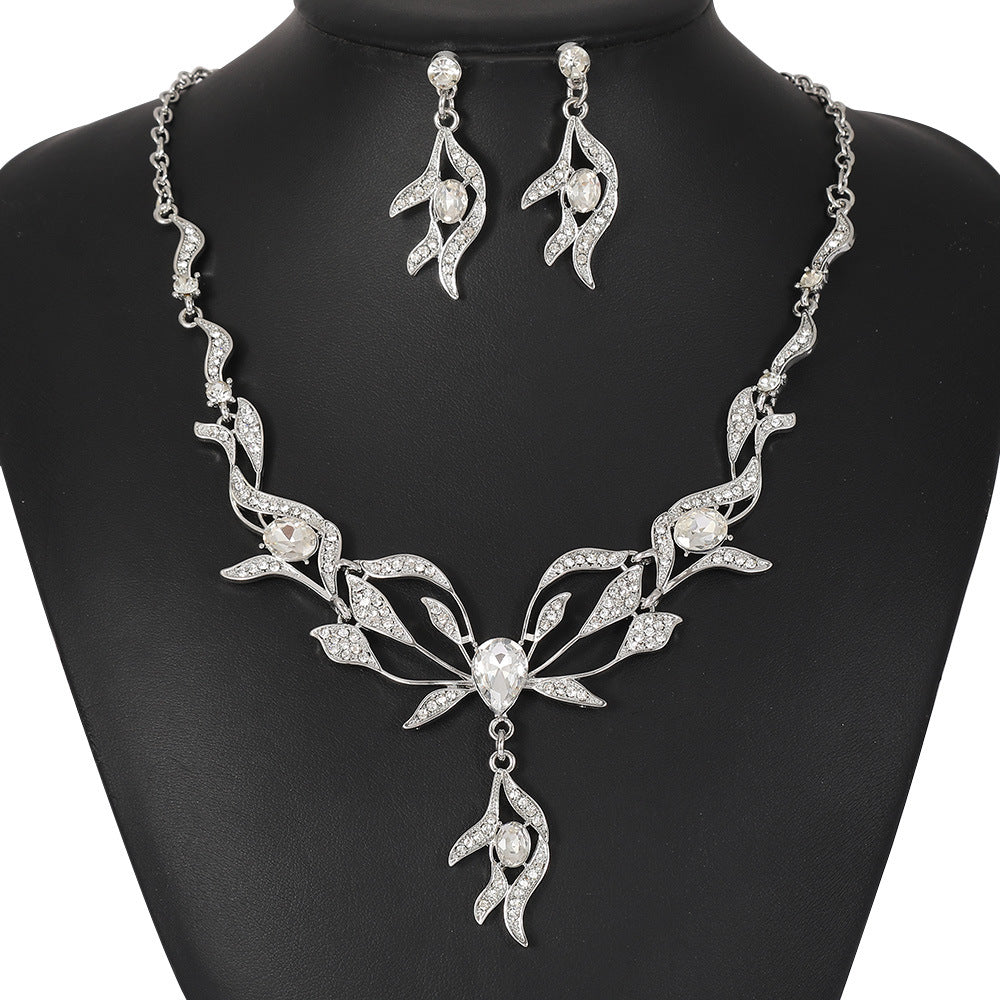 Women’s Jewelry Set Featuring Plant Pattern With Electroplated Alloy And Rhinestones, Cable Chain Included