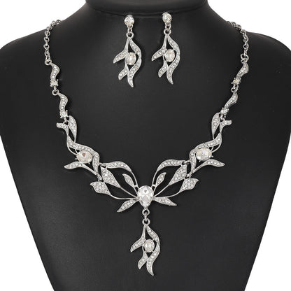 Women’s Jewelry Set Featuring Plant Pattern With Electroplated Alloy And Rhinestones, Cable Chain Included
