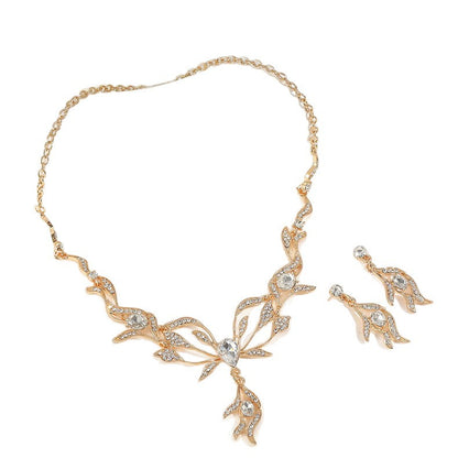 Women’s Jewelry Set Featuring Plant Pattern With Electroplated Alloy And Rhinestones, Cable Chain Included