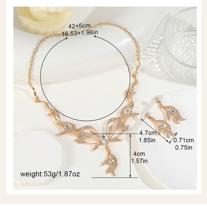 Women’s Jewelry Set Featuring Plant Pattern With Electroplated Alloy And Rhinestones, Cable Chain Included