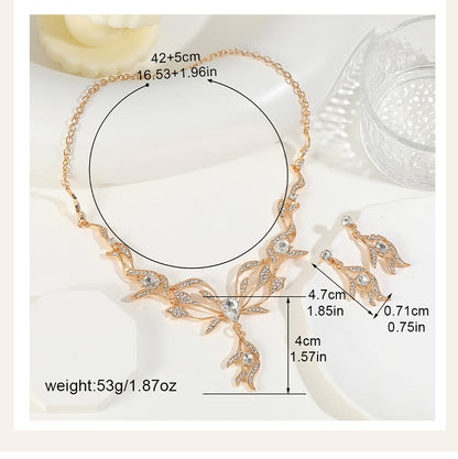 Women’s Jewelry Set Featuring Plant Pattern With Electroplated Alloy And Rhinestones, Cable Chain Included