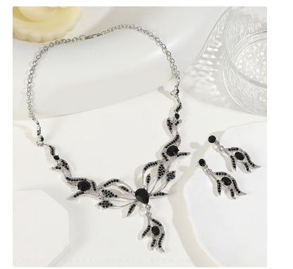 Women’s Jewelry Set Featuring Plant Pattern With Electroplated Alloy And Rhinestones, Cable Chain Included