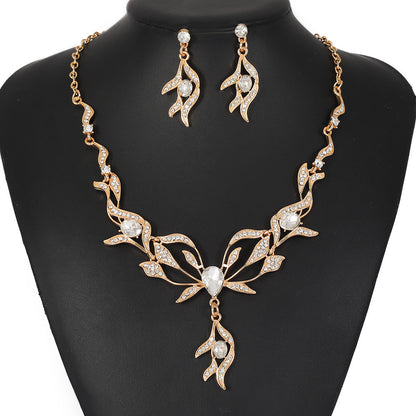 Women’s Jewelry Set Featuring Plant Pattern With Electroplated Alloy And Rhinestones, Cable Chain Included