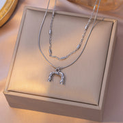 YXP112 Double-Layer Hollow Necklace Steel Color
