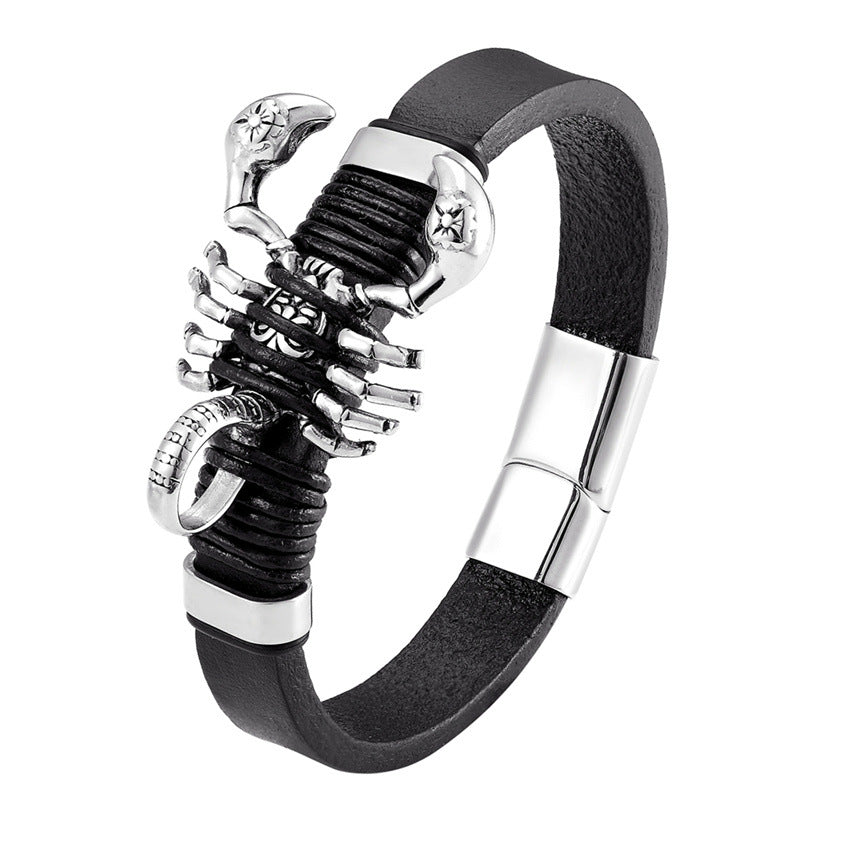 Retro Scorpion Men's Bracelet Featuring Leather Rope Braid For Stylish And Durable Wear