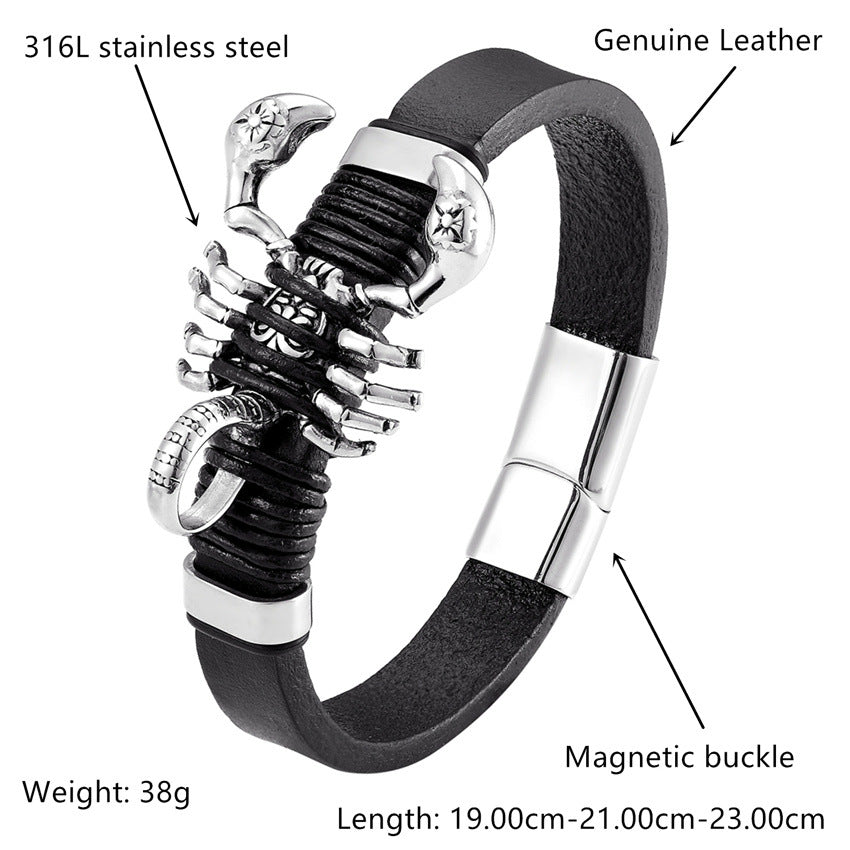 Retro Scorpion Men's Bracelet Featuring Leather Rope Braid For Stylish And Durable Wear