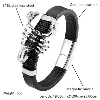 Retro Scorpion Men's Bracelet Featuring Leather Rope Braid For Stylish And Durable Wear