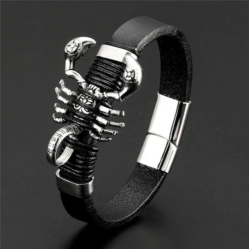 Retro Scorpion Men's Bracelet Featuring Leather Rope Braid For Stylish And Durable Wear
