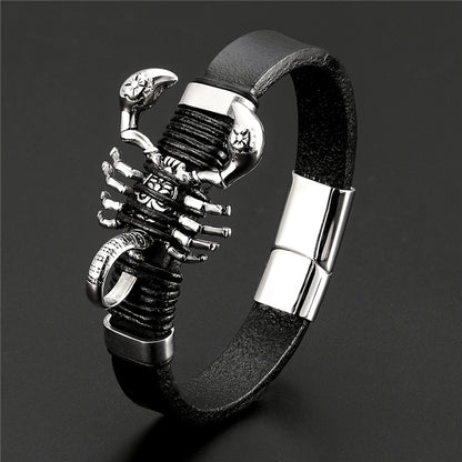 Retro Scorpion Men's Bracelet Featuring Leather Rope Braid For Stylish And Durable Wear
