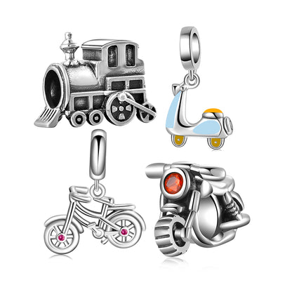 Motorcycle Pendant In 925 Sterling Silver With Electroplated 14K Real Gold Plating And Synthetic Zircon Inlay, 1 Piece