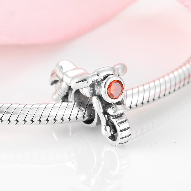 Motorcycle Pendant In 925 Sterling Silver With Electroplated 14K Real Gold Plating And Synthetic Zircon Inlay, 1 Piece