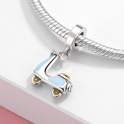 Motorcycle Pendant In 925 Sterling Silver With Electroplated 14K Real Gold Plating And Synthetic Zircon Inlay, 1 Piece
