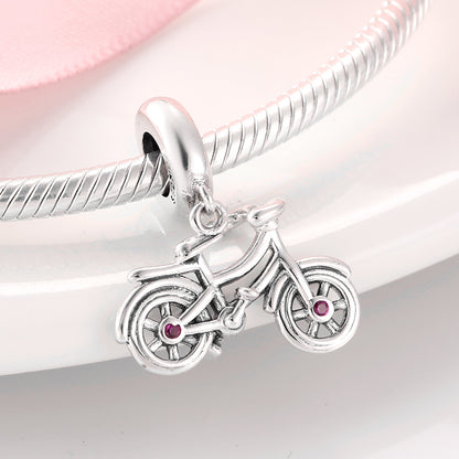 Motorcycle Pendant In 925 Sterling Silver With Electroplated 14K Real Gold Plating And Synthetic Zircon Inlay, 1 Piece