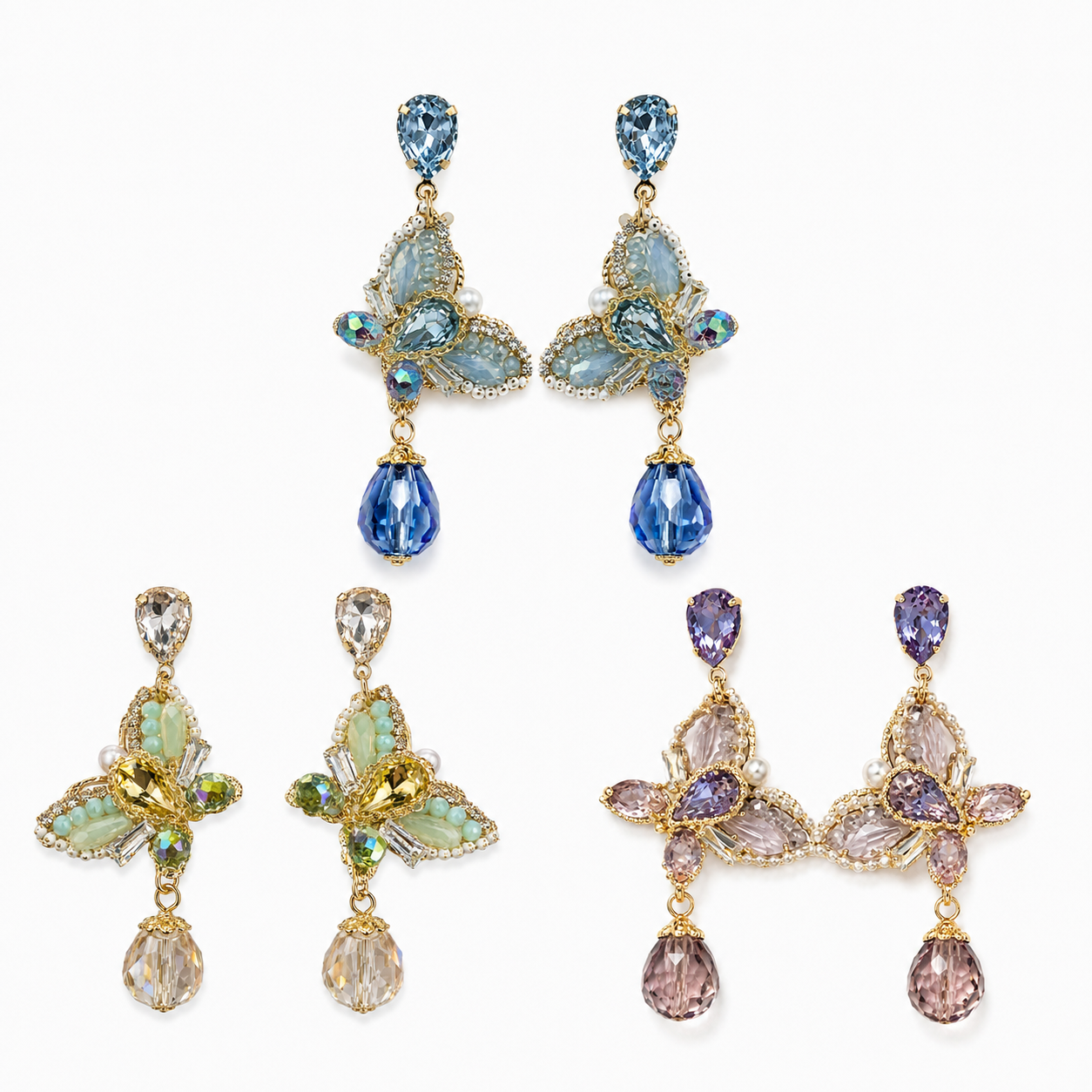 Handmade Butterfly Earrings For Unisex Featuring 18K Real Gold Plated Copper Alloy With Artificial Diamond Inlay