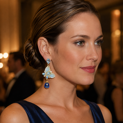 Handmade Butterfly Earrings For Unisex Featuring 18K Real Gold Plated Copper Alloy With Artificial Diamond Inlay