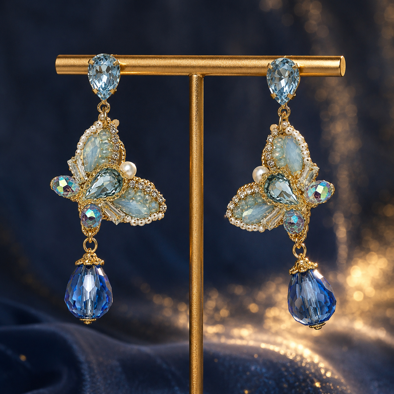 Handmade Butterfly Earrings For Unisex Featuring 18K Real Gold Plated Copper Alloy With Artificial Diamond Inlay