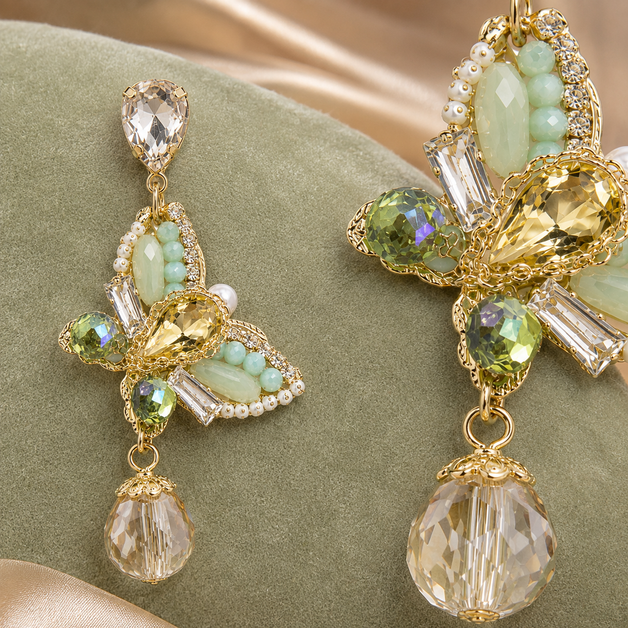 Handmade Butterfly Earrings For Unisex Featuring 18K Real Gold Plated Copper Alloy With Artificial Diamond Inlay