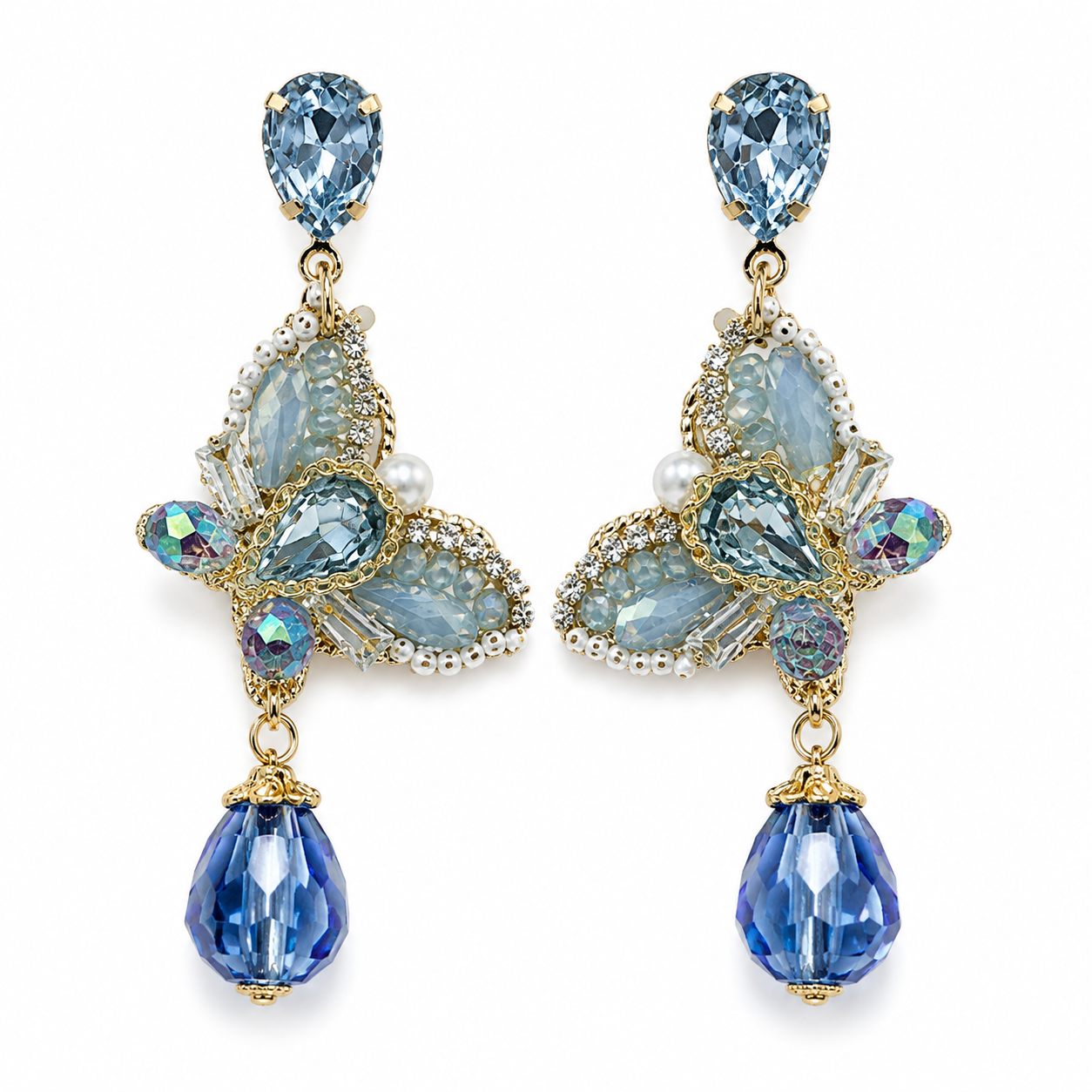 Handmade Butterfly Earrings For Unisex Featuring 18K Real Gold Plated Copper Alloy With Artificial Diamond Inlay