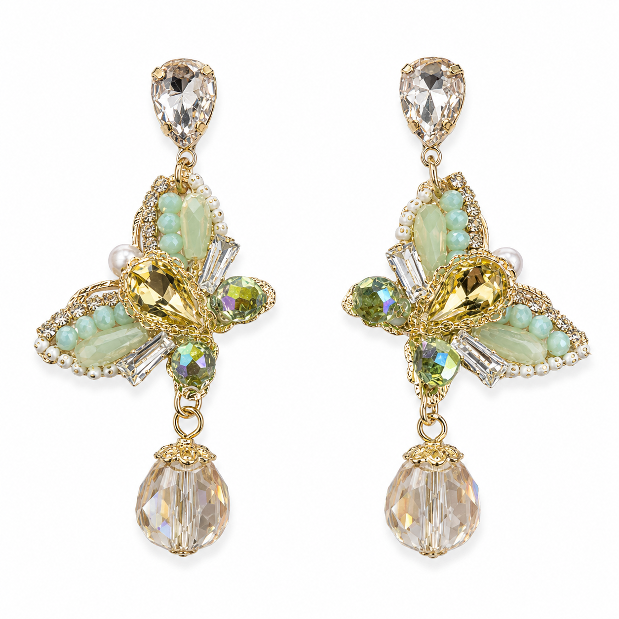 Handmade Butterfly Earrings For Unisex Featuring 18K Real Gold Plated Copper Alloy With Artificial Diamond Inlay