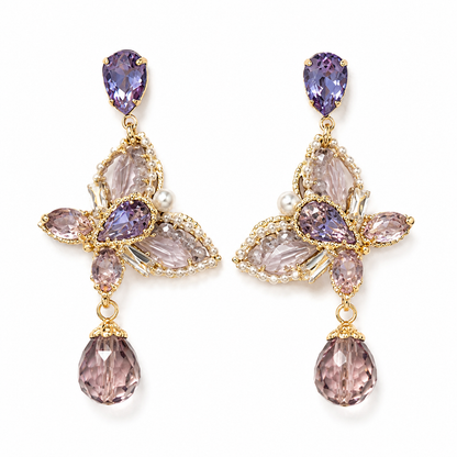 Handmade Butterfly Earrings For Unisex Featuring 18K Real Gold Plated Copper Alloy With Artificial Diamond Inlay