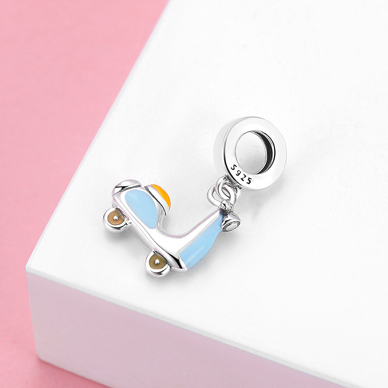 Motorcycle Pendant In 925 Sterling Silver With Electroplated 14K Real Gold Plating And Synthetic Zircon Inlay, 1 Piece