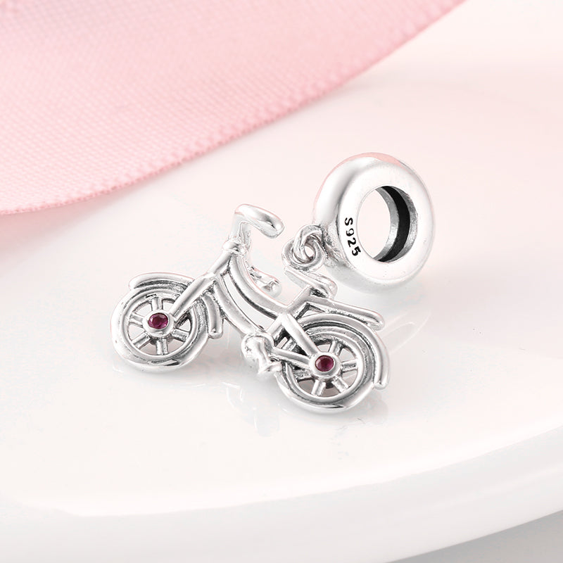 Motorcycle Pendant In 925 Sterling Silver With Electroplated 14K Real Gold Plating And Synthetic Zircon Inlay, 1 Piece