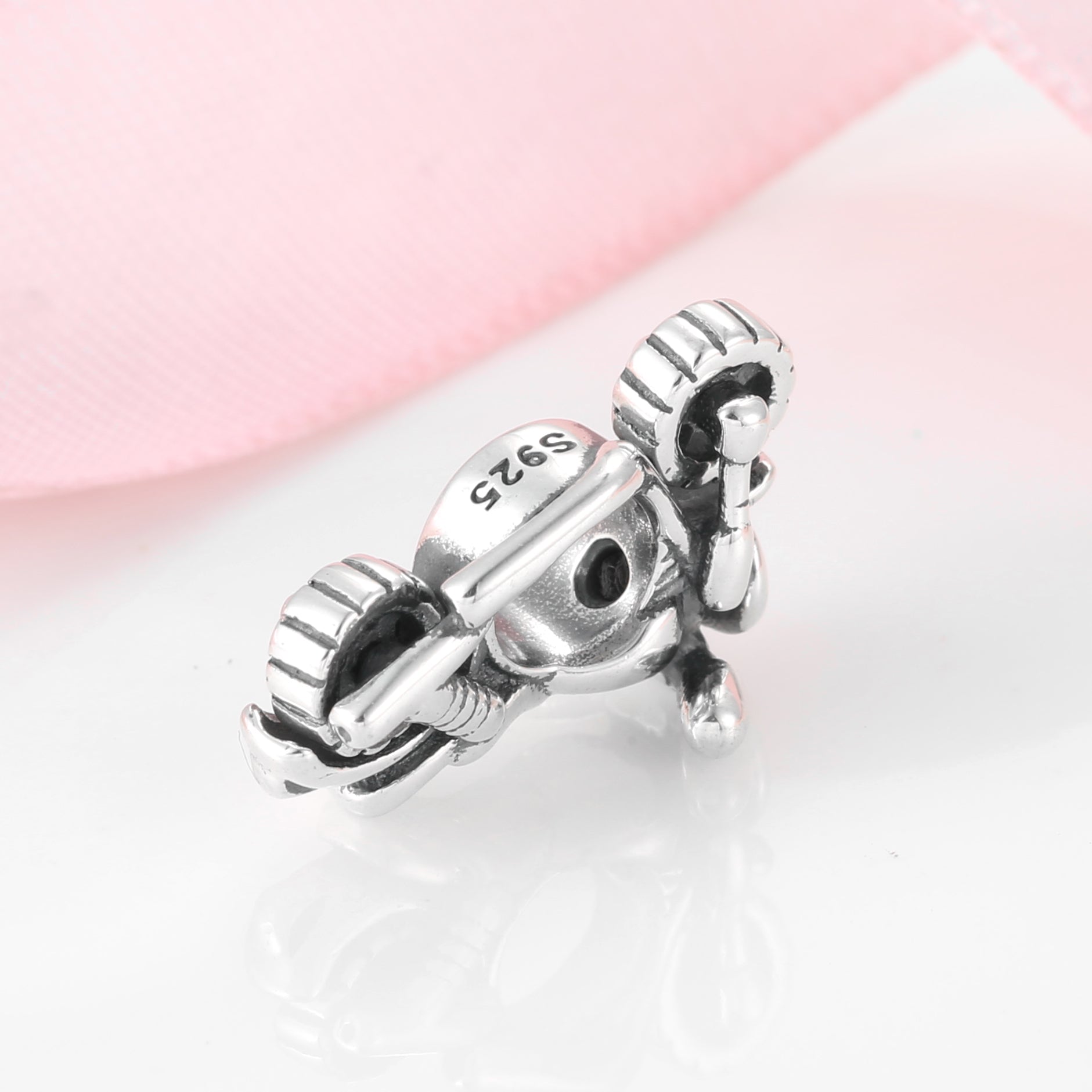 Motorcycle Pendant In 925 Sterling Silver With Electroplated 14K Real Gold Plating And Synthetic Zircon Inlay, 1 Piece