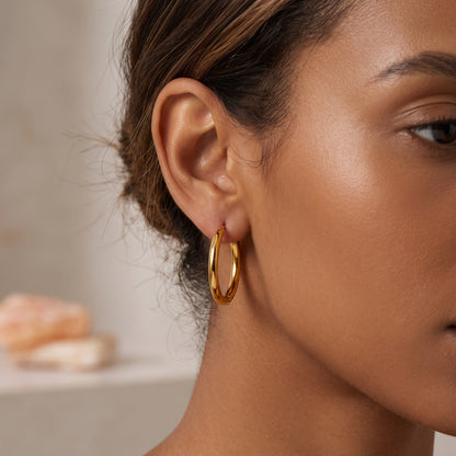 Basic Geometric CNC Titanium Steel Earrings For Women With Electroplated KC Golden Plated Finish