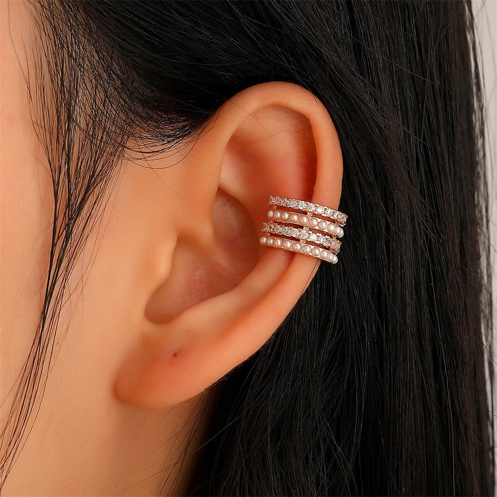 Sweet C Shape Clip Earrings For Women In KC Golden Plated Copper With Zircon Inlay And Bezel Setting