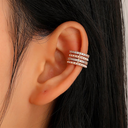 Sweet C Shape Clip Earrings For Women In KC Golden Plated Copper With Zircon Inlay And Bezel Setting