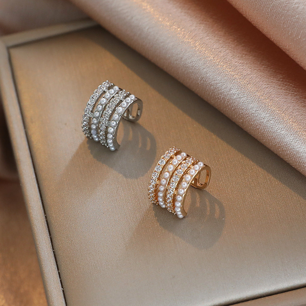 Sweet C Shape Clip Earrings For Women In KC Golden Plated Copper With Zircon Inlay And Bezel Setting