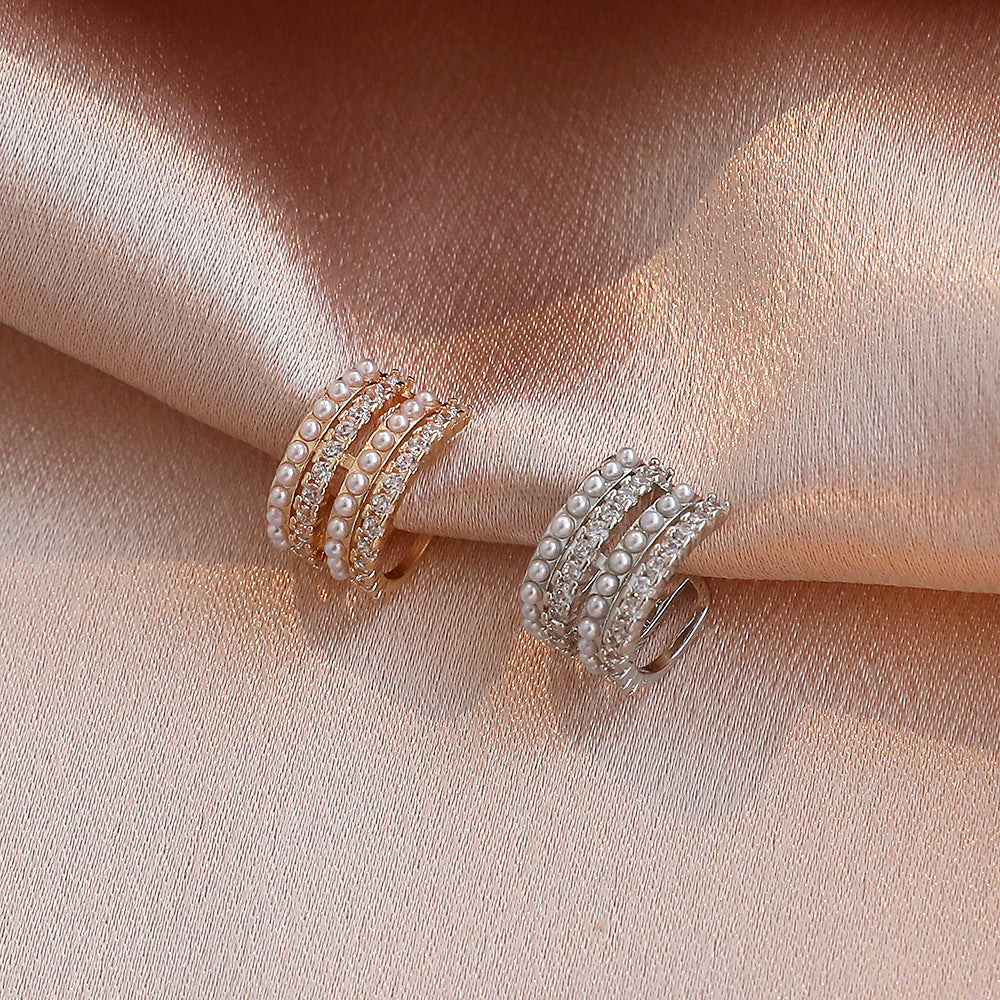 Sweet C Shape Clip Earrings For Women In KC Golden Plated Copper With Zircon Inlay And Bezel Setting