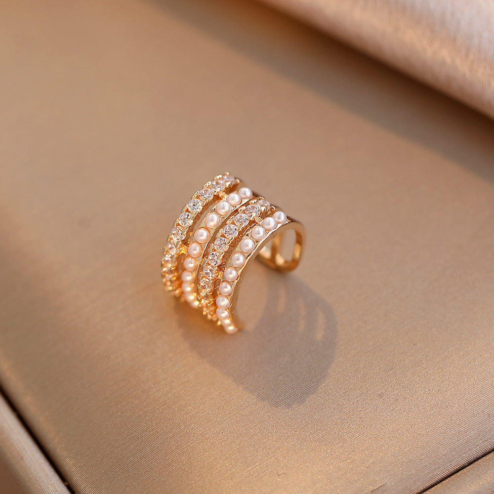 Sweet C Shape Clip Earrings For Women In KC Golden Plated Copper With Zircon Inlay And Bezel Setting