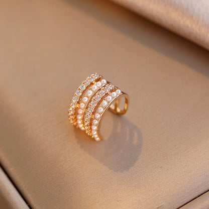 Sweet C Shape Clip Earrings For Women In KC Golden Plated Copper With Zircon Inlay And Bezel Setting
