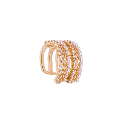Sweet C Shape Clip Earrings For Women In KC Golden Plated Copper With Zircon Inlay And Bezel Setting