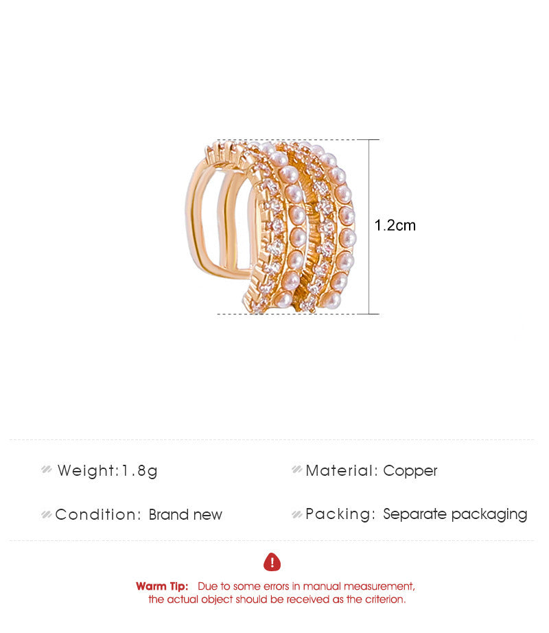 Sweet C Shape Clip Earrings For Women In KC Golden Plated Copper With Zircon Inlay And Bezel Setting