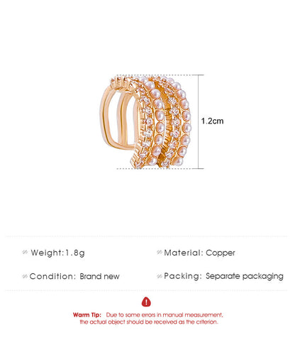 Sweet C Shape Clip Earrings For Women In KC Golden Plated Copper With Zircon Inlay And Bezel Setting