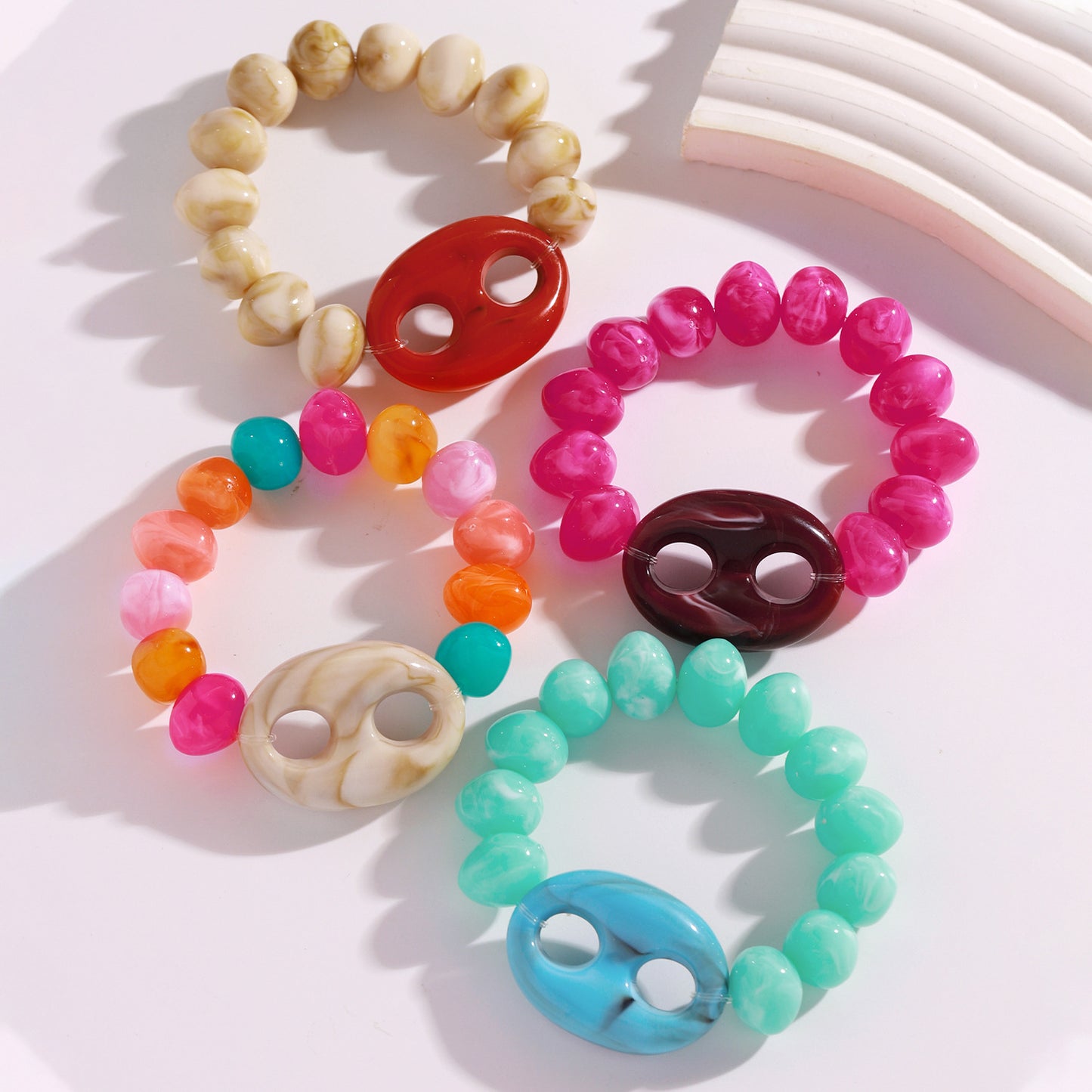 Sweet Geometric Blue Resin Beading Bracelet For Women With Acrylic Pendant