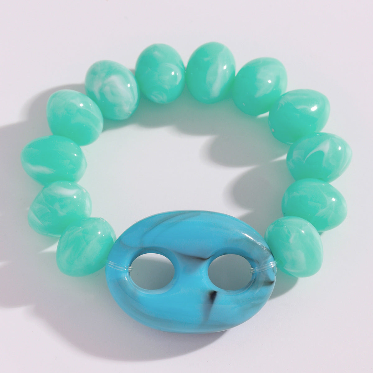 Sweet Geometric Blue Resin Beading Bracelet For Women With Acrylic Pendant