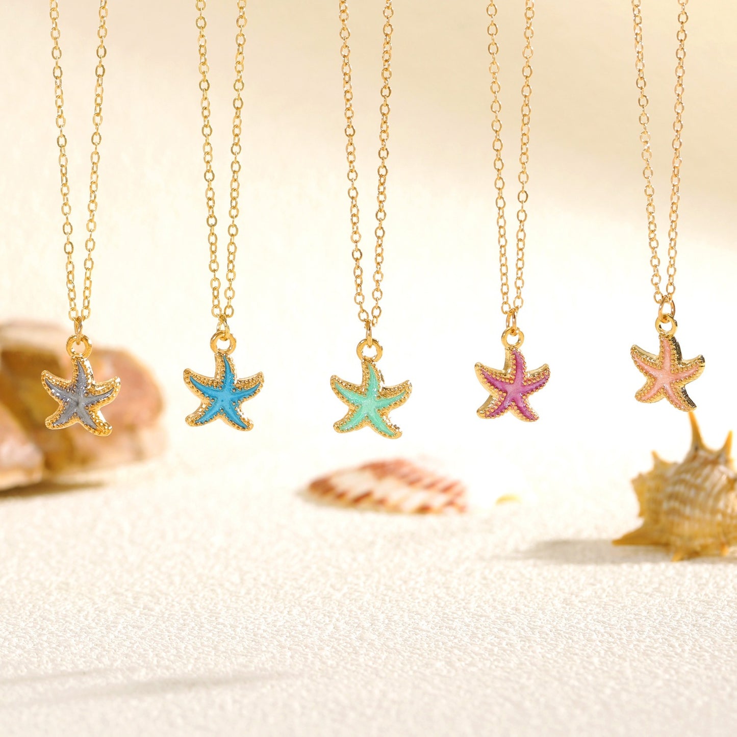 Marine Style Starfish Pendant Necklace For Women With Enamel Alloy Pendant In Colour