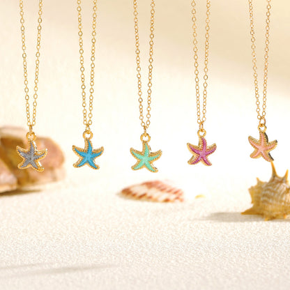 Marine Style Starfish Pendant Necklace For Women With Enamel Alloy Pendant In Colour