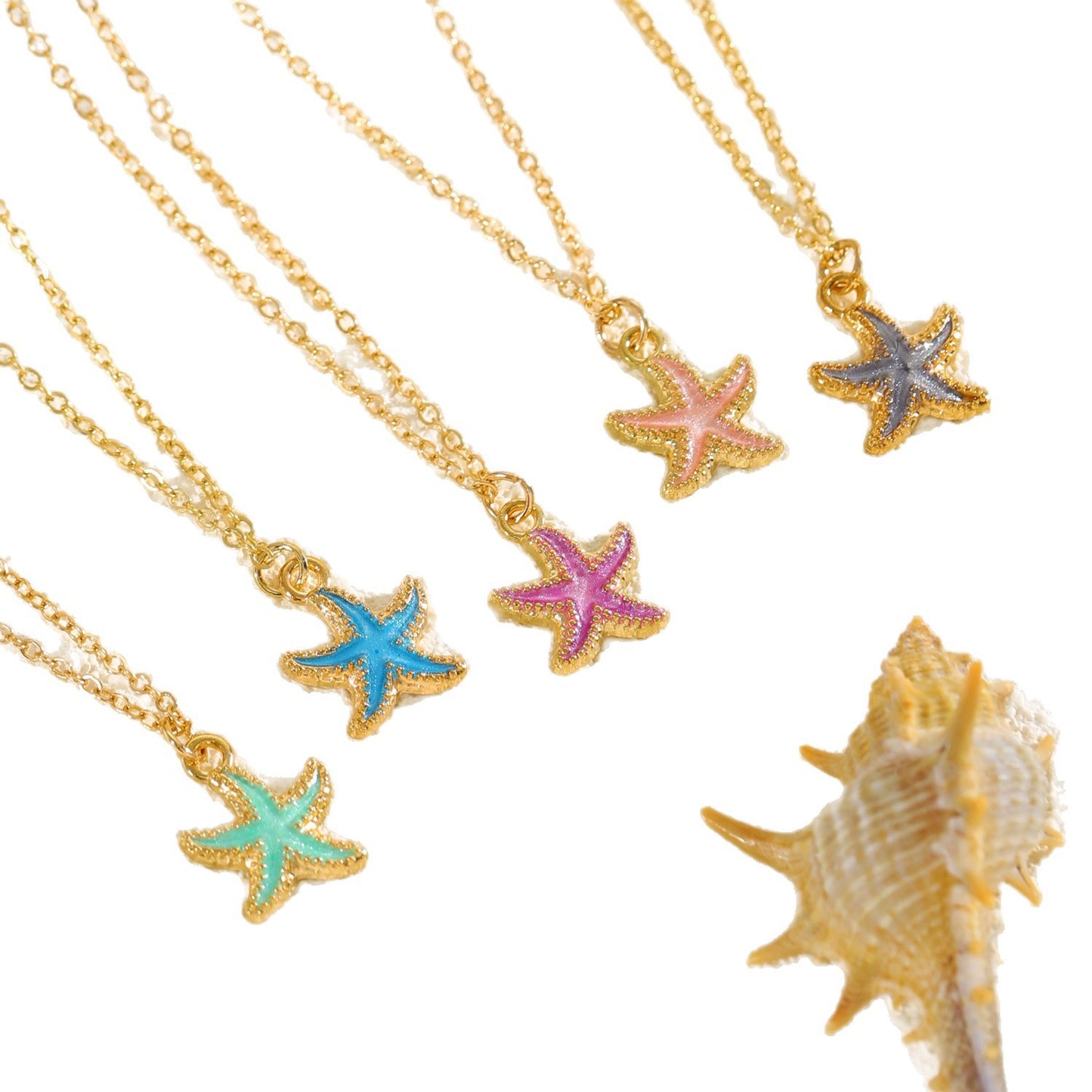 Marine Style Starfish Pendant Necklace For Women With Enamel Alloy Pendant In Colour